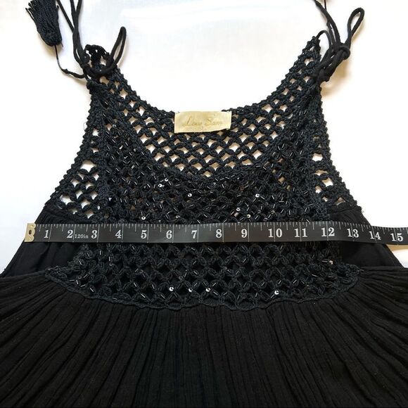 Anthropologie Cotton Bohemian Style LOVE SAM Black Dress Beaded Crochet on top - Picture 10 of 14